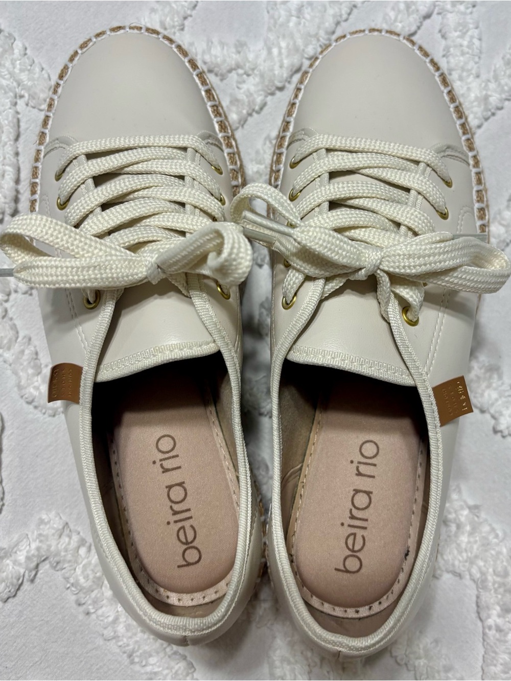 Beira-Rio Cream Lace-Up Women's Sneakers with Braided Trim